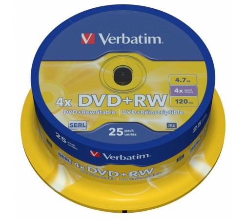 Диск DVD+RW Verbatim 4.7Gb 4x Cake Box (25шт) (43489) Диск DVD+RW Verbatim 4.7Gb 4x Cake Box (25шт) (43489)