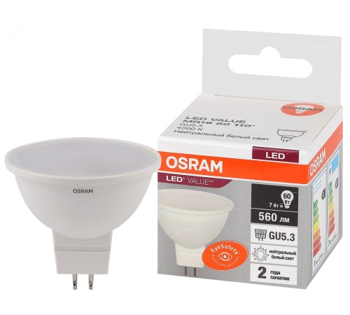 Лампа светодиодная LED 7 Вт GU5.3 4000К 560Лм спот 220 В (замена 60Вт) OSRAM