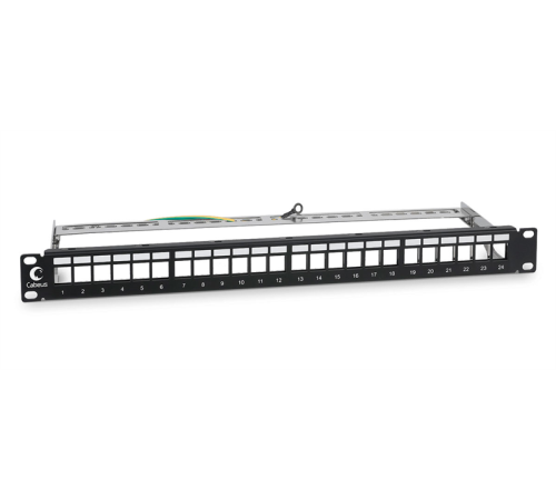 Модульная панель Cabeus PLB-24-SH Модульная патч-панель 19", 24 порта, 1U, для экранированных модулей, с задним кабельным организатором (без модулей) (PLB-24-SH)
