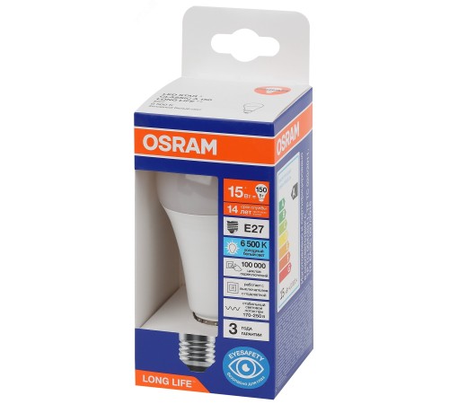 Лампа светодиодная LED 15Вт Е27 6500К 1521Лм груша 220В (замена 150Вт) OSRAM