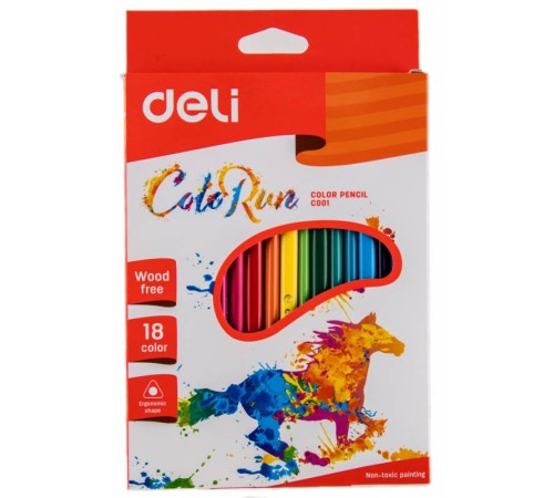 Карандаши цветные Deli ColoRun EC00110 трехгранные пластик 18цв. коробка/европод.
