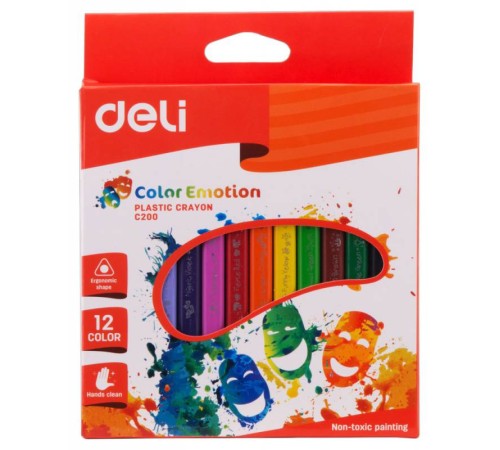 Восковые мелки Deli EC20000 Color Emotion трехгранные 12цв. картон.кор./европод.