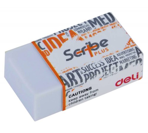 Ластик Deli EH00310 Scribe Plus 40x22x12мм белый индивидуальная картонная упаковка