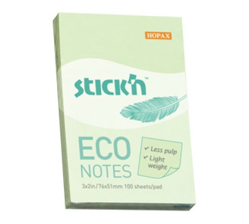 Блок самоклеящийся бумажный Stick`n ECO 21744 51x76мм 100лист. 60г/м2 пастель зеленый