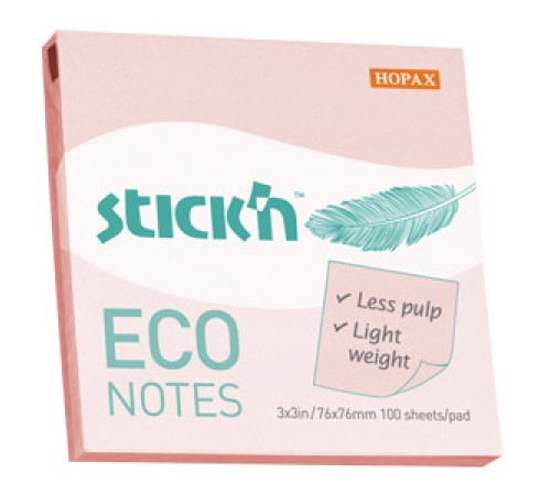 Блок самоклеящийся бумажный Stick`n ECO 21746 76x76мм 100лист. 60г/м2 пастель розовый