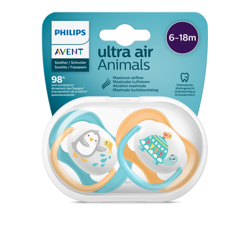 Соска-пустышка Philips Avent SCF080/07 Пингвин/Черепаха, 6-18 мес, 2 шт, для мальчиков Philips SCF080/07