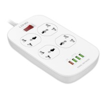 Perfeo LD_B4435  LDNIO SC4407Q/ Сетевой фильтр 2м/ 4  розетки EU_UK_US/ 2500W/ 4 USB+QC 3.0/  Выкл. на розетки/ White