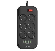 Perfeo LD_B4436  LDNIO SE6403/ Сетевой удлинитель 2м + ЗУ на 4 USB/ 6 розеток (медь) - 2500W/ USB - 17W/ Black&Gray