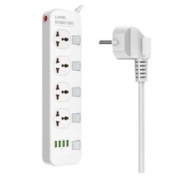 Perfeo LD_B4610  LDNIO SC4408/ Сетевой фильтр 2м/ 4  розетки EU_UK_US/ 2500W/ 4 USB/  Выключатели на розетки/ White