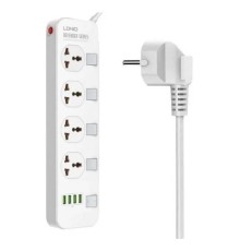 Perfeo LD_B4610  LDNIO SC4408/ Сетевой фильтр 2м/ 4  розетки EU_UK_US/ 2500W/ 4 USB/  Выключатели на розетки/ White