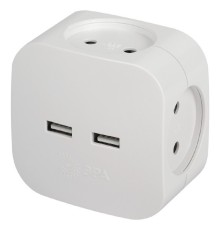 ЭРА Б0049532 Разветвитель электрический ЭРА SP-4-USB-W на 4 розетки 220V + 2xUSB 2400mA, без заземл 10А (белый)