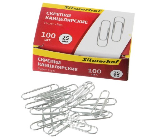Скрепки Silwerhof 491028 металл оцинкованные 25мм (упак.:100шт) картонная коробка