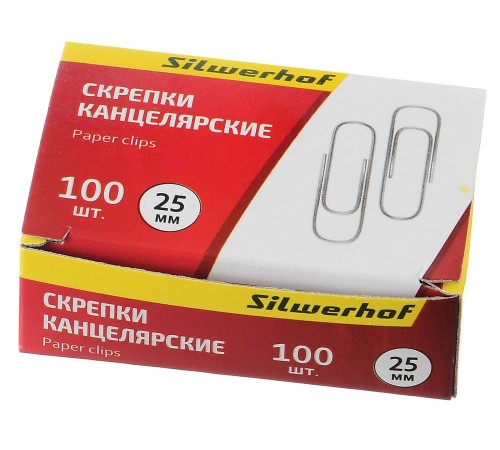 Скрепки Silwerhof 491028 металл оцинкованные 25мм (упак.:100шт) картонная коробка