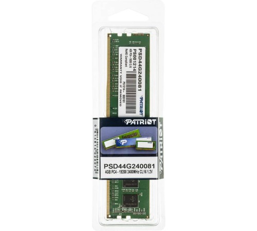 Память DDR4 4Gb 2400MHz Patriot PSD44G240081 RTL PC4-19200 CL17 DIMM 288-pin 1.2В single rank