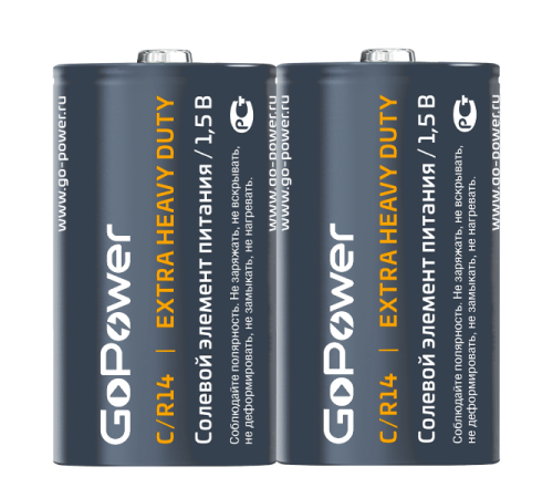 Батарейка GoPower R14 C Shrink 2 Heavy Duty 1.5V (2/24/288) Батарейка GoPower R14 C (00-00015596)