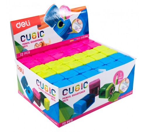 Точилка для карандашей ручная Deli E0574 Cubic 1 отверстие пластик ассорти дисплей