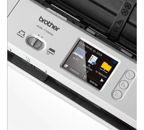 Сканер Brother Документ-сканер ADS-1700W, A4, 25 стр/мин, цветной, 1200 dpi, Duplex, ADF20, сенс.экран, USB 3.0, WiFi (ADS1700WUN1)