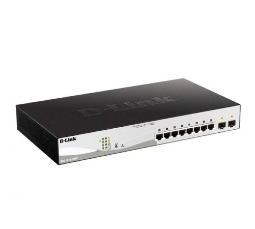 D-Link DGS-1210-10MP/FL2A Управляемый L2 коммутатор с 8 портами 10/100/1000Base-T и 2 портами 1000Base-X SFP (8 портов PoE 802.3af/at, PoE-бюджет 130 Вт)