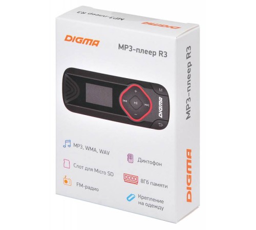 Плеер Flash Digma R3 8Gb черный/0.8"/FM/microSDHC/clip