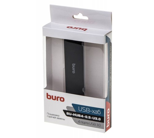 Разветвитель USB 3.0 Buro BU-HUB4-0.5-U3.0 4порт. черный Разветвитель USB 3.0 Buro BU-HUB4-0.5-U3.0 4порт. черный