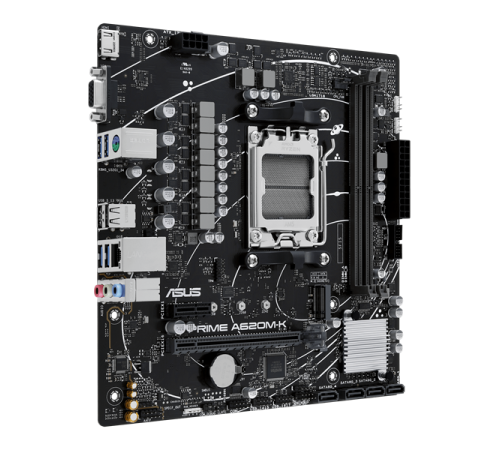 Материнская плата ASUS PRIME A620M-K, Socket AM5, A620, 2*DDR5,  VGA+HDMI, 4xSATA 6, M2, USB 3.2, USB 2.0, mATX; 90MB1F40-M0EAY0 (PRIME A620M-K)
