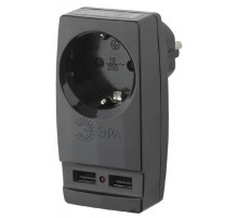 ЭРА Б0026333 Адаптер "Polynom" SP-1e-USB-B 1гн 220V + 2xUSB 2100mA, c заземл, (черный)