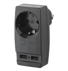 ЭРА Б0026333 Адаптер "Polynom" SP-1e-USB-B 1гн 220V + 2xUSB 2100mA, c заземл, (черный)