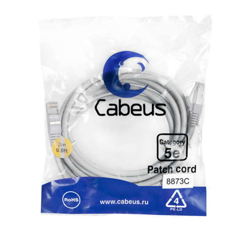 Патч-корд f/utp,категория 5е, 2xrj45/8p8c, экранированный, серый, lszh, 3м Cabeus PC-FTP-RJ45-Cat.5e-3m-LSZH Патч-корд F/UTP,категория 5е, 2xRJ45/8p8c, экранированный, серый, LSZH, 3м (PC-FTP-RJ45-Cat.5e-3m-LSZH)