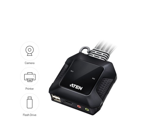 KVM-переключатель ATEN CS22H [CS22H-AT] кабельный, 2 порта, USB, 4K HDMI, пульт удаленного переключения порта ATEN CS22H
