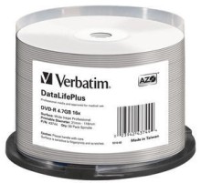 Диск DVD-R Verbatim 4.7Gb 16x Cake Box (50шт) Printable (43744)
