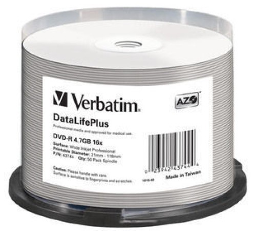 Диск DVD-R Verbatim 4.7Gb 16x Cake Box (50шт) Printable (43744) Диск DVD-R Verbatim 4.7Gb 16x Cake Box (50шт) Printable (43744)
