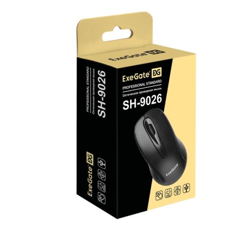Exegate EX264099RUS Мышь Exegate SH-9026  <black, optical,  3btn/scroll, 1000dpi, USB>, Color box