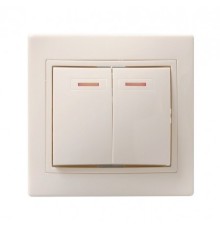 Iek EVK21-K33-10-DM ВС10-2-1-ККм Выключатель 2кл с инд. 10А КВАРТА (кремовый)
