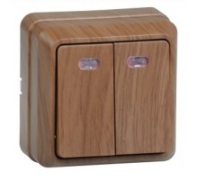 Iek EVO21-K04-10-DC ВС20-2-1-ОД Выключатель 2кл с инд. 10А ОКТАВА (дуб)