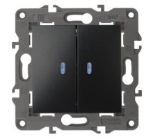 Эра Б0034241 14-1105-05 Выключатель двойной с подсветкой, 10АХ-250В, IP20, Эра Elegance, антрацит