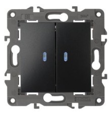 Эра Б0034241 14-1105-05 Выключатель двойной с подсветкой, 10АХ-250В, IP20, Эра Elegance, антрацит