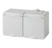 Эра Б0035992 11-2604-03 Розетка 2x2P+E гориз. IP65, шторки, 16A-250В, ОУ, серый
