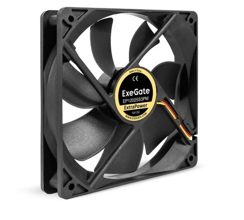 Exegate EX283390RUS Вентилятор 12В DC ExeGate ExtraPower EP12025S3PM (120x120x25 мм, Sleeve bearing (подшипник скольжения), 3pin+Molex, 1800RPM, 28dBA)
