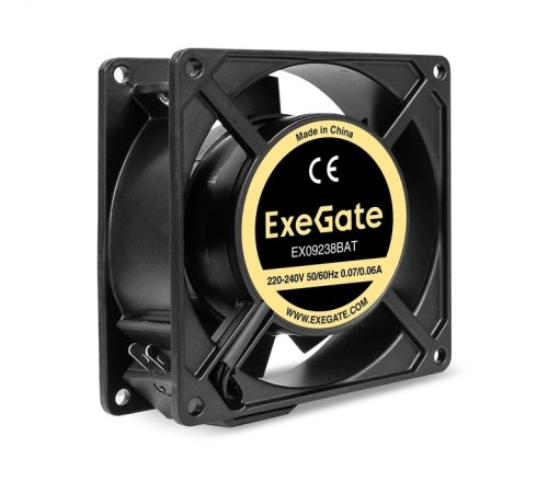 Exegate EX289010RUS Вентилятор 220В AC ExeGate EX09238BAT (92x92x38 мм, 2-Ball (двойной шарикоподшипник), алюминиевый корпус, клеммы, 2800RPM, 40dBA, RTL)