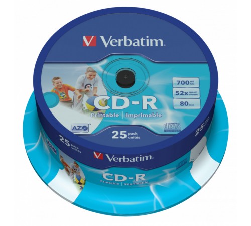 Диск CD-R Verbatim 700Mb 52x Cake Box (25шт) Printable (43439)
