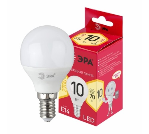 ЭРА Б0052378 Лампочка светодиодная RED LINE LED P45-10W-827-Е14 R E14 / Е14 10Вт шар теплый белый свет