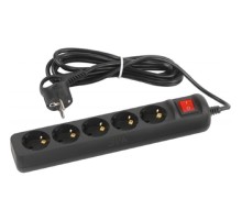 ЭРА Б0057731 Удлинитель электрический UX-5es-1,5m-B с заземлением с выключателем 5 розеток 3м ПВС 3x0,75мм2 черный