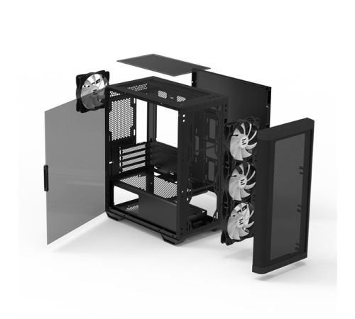 Корпус ZALMAN M4, MATX, BLACK, WINDOW, 1xCombo (3.5'' or 2.5''), 1x3.5", 2x2.5", 1xUSB2.0, 2xUSB3.0, FRONT 3x120mm ARGB, REAR 1x120mm ARGB (M4 Black)