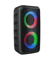 Ginzzu GM-916B (10Вт, TWS, 150Гц-18КГц, динамики 2х3,0", 2400мАч, AUX, USB-flash, микро SD,  КАРАОКЕ, FM-радио, RGB