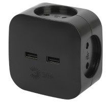 ЭРА Б0049536 Разветвитель электрический SP-4-USB-B на 4 розетки 220V + 2xUSB 2400mA, без заземл 10А (черный)