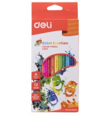 Карандаши цветные Deli EC00200 Color Emotion трехгранные липа 12цв. коробка/европод. (12шт)