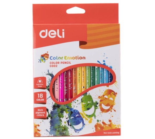 Карандаши цветные Deli Color Emotion EC00210 трехгранные липа 18цв. коробка/европод.