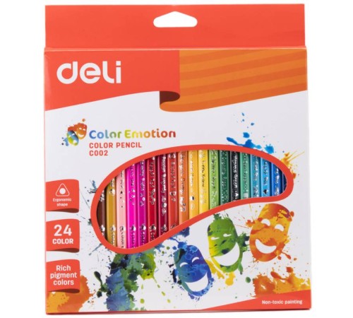 Карандаши цветные Deli Color Emotion EC00220 трехгранные липа 24цв. коробка/европод.