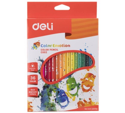 Карандаши цветные Deli Color Emotion EC00230 трехгранные липа 36цв. коробка/европод.