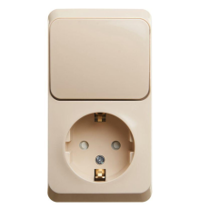 Systeme electric BPA16-201K ЭТЮД О/У БЛОК: РОЗЕТКА с зазем. со шт. + ВЫКЛЮЧАТЕЛЬ 1-клавиш., КРЕМОВЫЙ, Россия